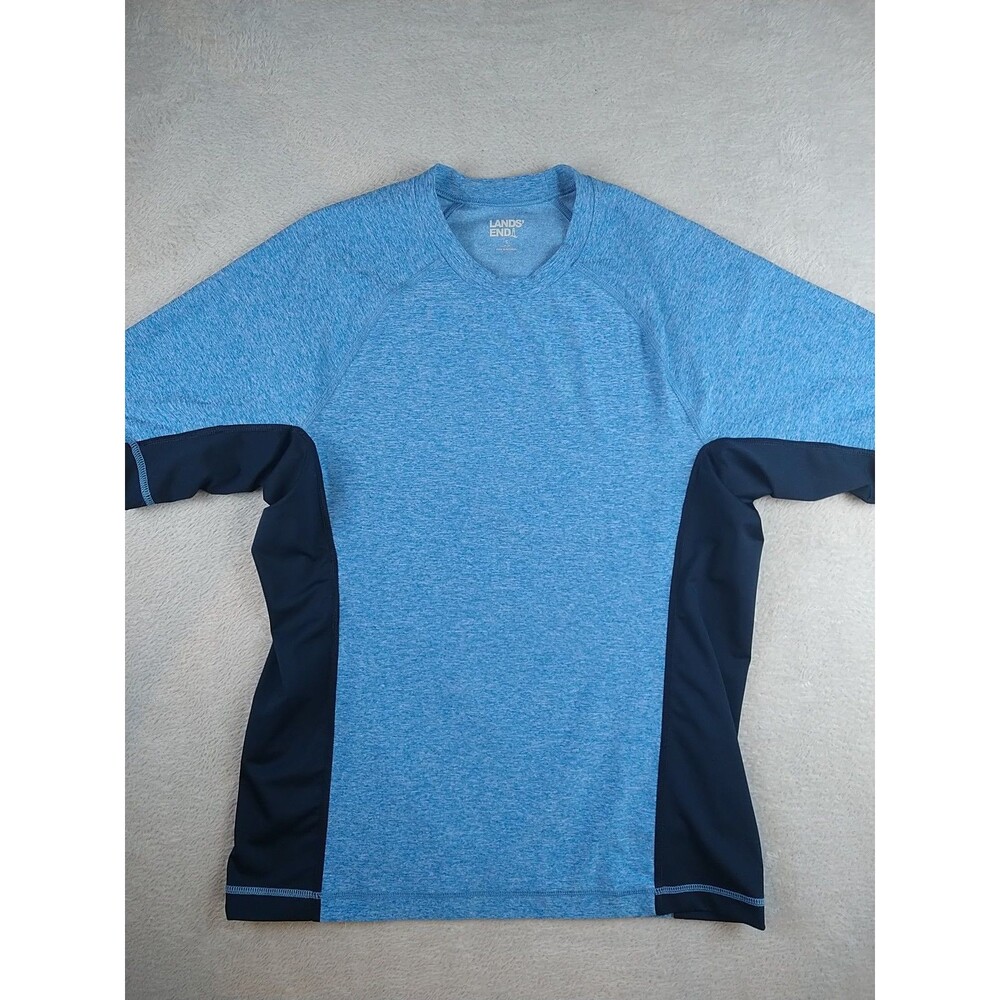 Lands' End Swim Rash Guard Men's Small UPF 50 Short Sleeve Blue Crew Neck FLE207